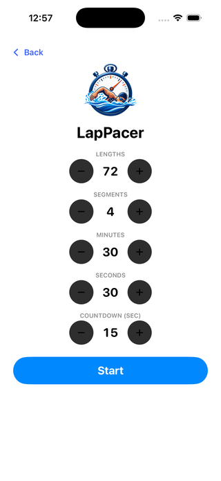LapPacer Setup screen on iPhone
