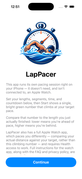 LapPacer splash screen on iPhone